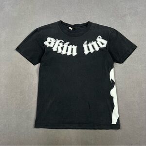 Y2K Skin Black Tee with White Gothic Logo and Side Graphic